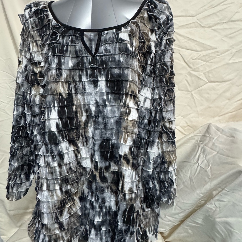 Cato Black and White Ruffled Blouse